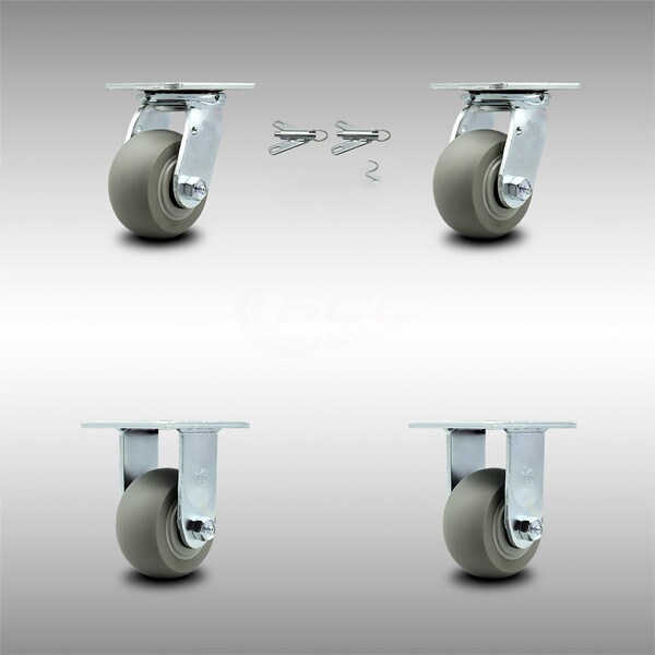 4 Inch SS Thermoplastic Caster Set with Ball Bearing 2 Swivel Lock 2 Rigid SCC